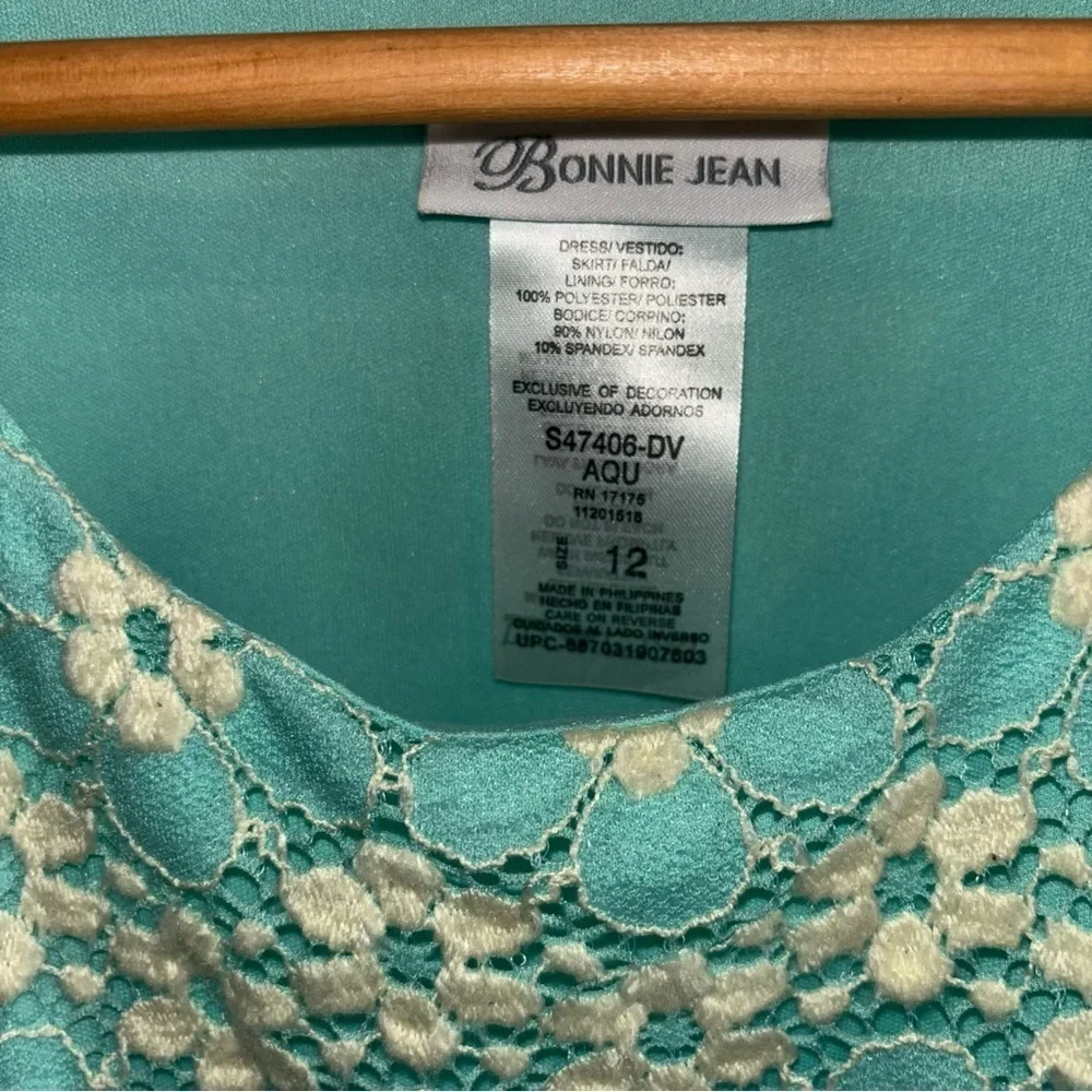 BONNIE JEAN Mint Green Lace Dress with tulle skirt